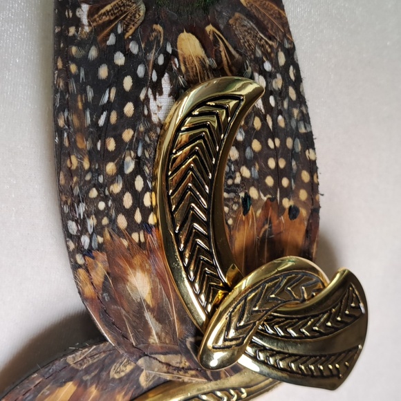 Peacock Feather Vintage 80’s Belt Gold Tone Clasp Genuine Peacock Adjustable - Picture 2 of 10